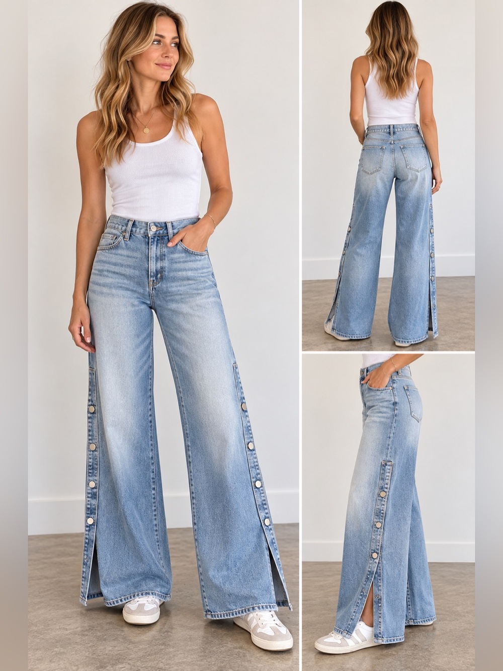 Nili Lotan Light Blue wide legged Jeans w/buttons Sz 24